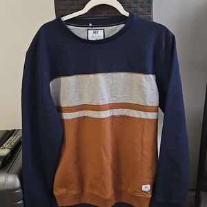 MBX Colorblock Crewneck Sweater in Navy, Gray and Brown